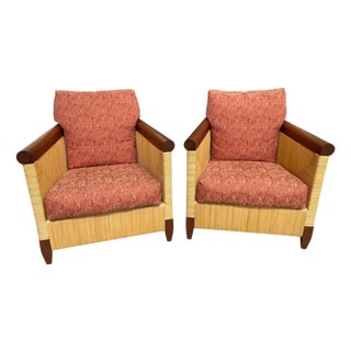 Donghia Merbau Rattan Club Chairs by John Hutton, Pair For Sale