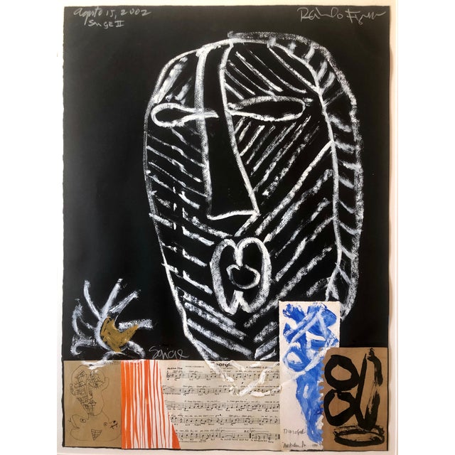 2000 - 2009 Raimundo Figueroa, Puerto Rican Modernist Master Figueroa Mixed Media Painting Music Notes Collage, 2002 For Sale - Image 5 of 11