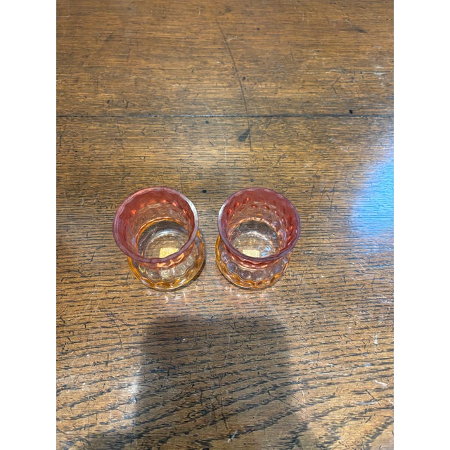 Victorian Antique Victorian Amberina Glass Toothpick Holders Inverted Thumbprint - Pair - Hobbs, Brockunier For Sale - Image 3 of 8
