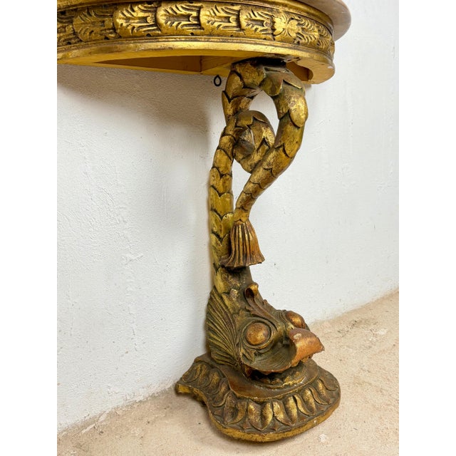 Italian Giltwood Demi-lune Table with Marble Top, Mid-20th Century For Sale - Image 10 of 11