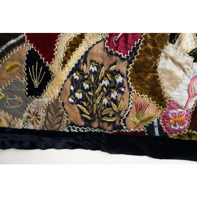 Antique Victorian Crazy Quilt, Hand Embroidered Silk and Velvet Patchwork Quilt, 19th Century For Sale - Image 14 of 18