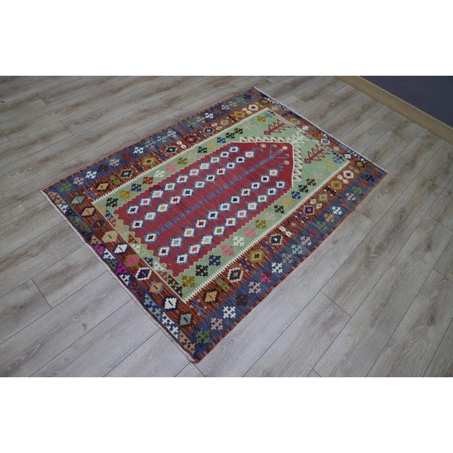 Tribal 1980s Tribal Blue Handmade Ethnic Kilim For Sale - Image 3 of 8