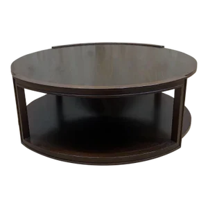 Vintage Two Tier Round Wood Coffee Table on Casters