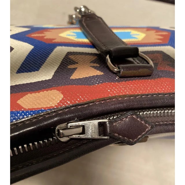 Brown Hermes Brown Leather and Canvas Trim Bag Hand Painted For Sale - Image 8 of 10