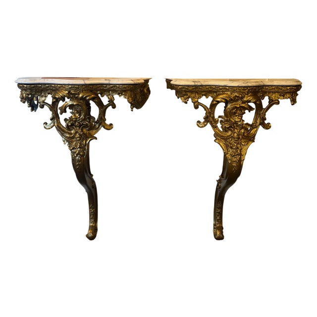 Antique Rococo Console Tables in Giltwood, Set of 2 For Sale