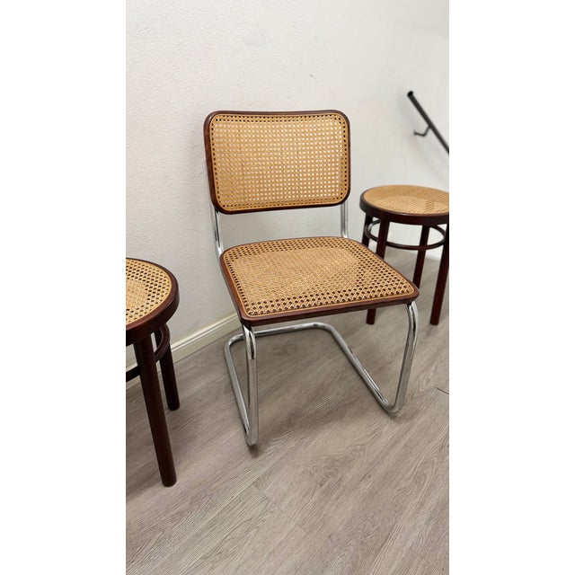 Model S32 Dining Chair with Woven Cane and Brown Wood Frame by Marcel Breuer for Thonet, 1981, Set of 4 For Sale - Image 12 of 15