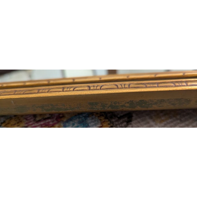 Mid-Century Modern Early 1970s Gold and Green Toned Wood Framed Wall Mirror For Sale - Image 9 of 10