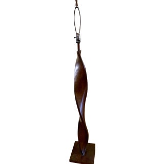 Sculpted Wood Spiral Floor Lamp For Sale