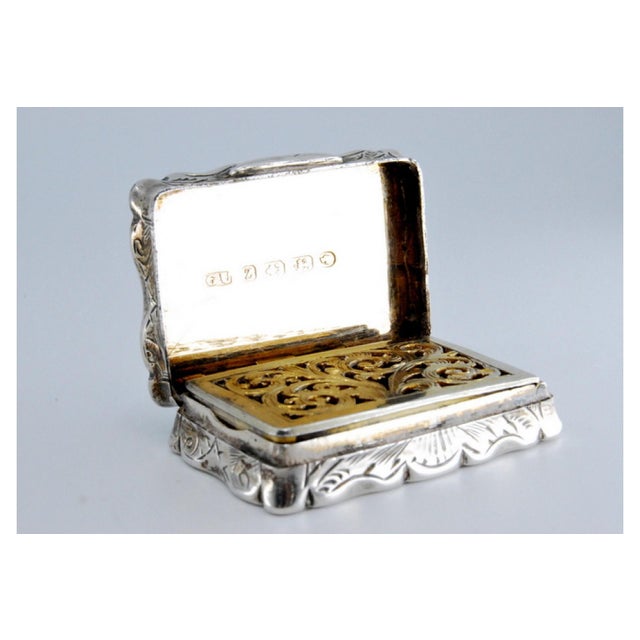 Metal Silver and Gold Vinaigrette Box with Corded Trim on Lid For Sale - Image 7 of 10