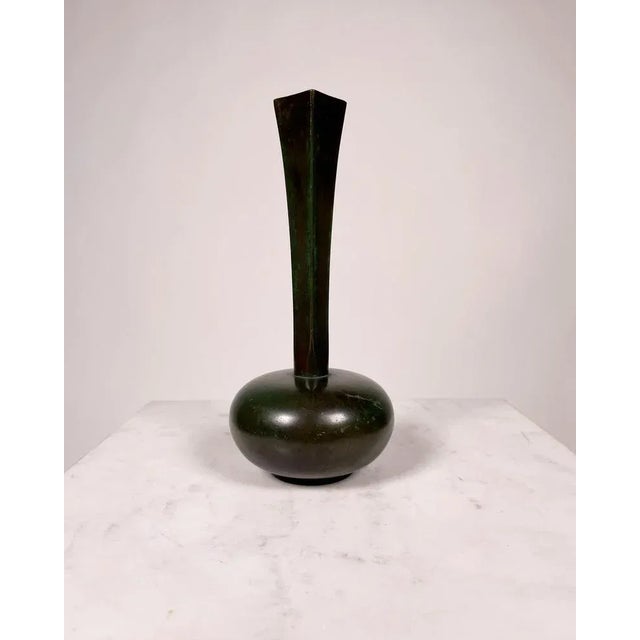 Beautiful Patinated Bronze Vase Attributed to Jacob Ängman for GAB (Goldsmedskøsktiebolaget), Sweden, 1930s. This piece...