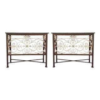 19th-C. French Neo-Classical Style Iron Console Tables With Slate Tops - Pair For Sale