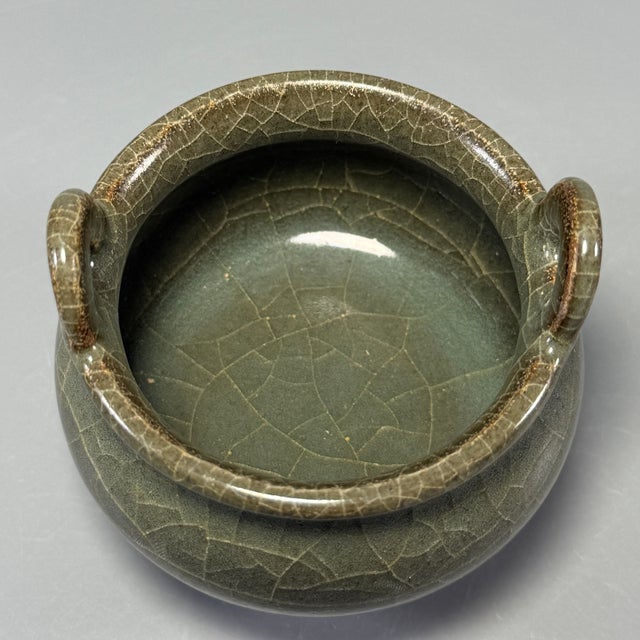 Chinese Antique Chinese Official‑Style Celadon Porcelain Tripod Censer Incense Burner For Sale - Image 3 of 8