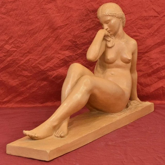 Amedeo Gennarelli / Ortis, Art Deco Nude Sculpture of Young Woman, 20th Century, Terracotta For Sale - Image 3 of 11