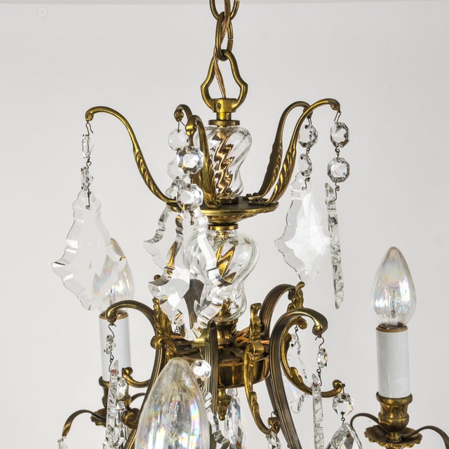 Vintage Brass and Crystal Chandelier 5 Light Baroque Rococo Revival Made in Sweden For Sale - Image 9 of 18