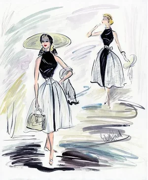 1950s Reproduction Print of Original Costume Sketch by Edith Head for Grace Kelly "To Catch a Thief"
