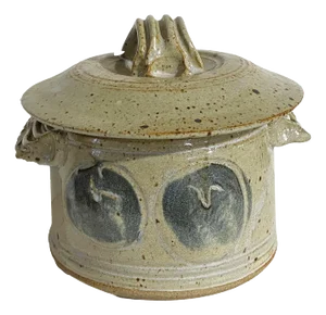 Vintage Chinoiserie Celadon Lidded Ginger Jar 6" H