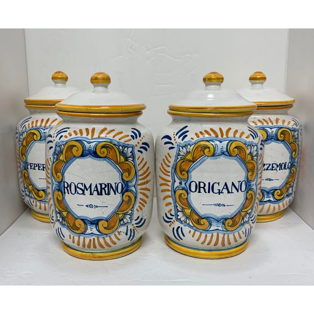Antique Italian Faience Spice Jars With Lids Set of 4 Chairish