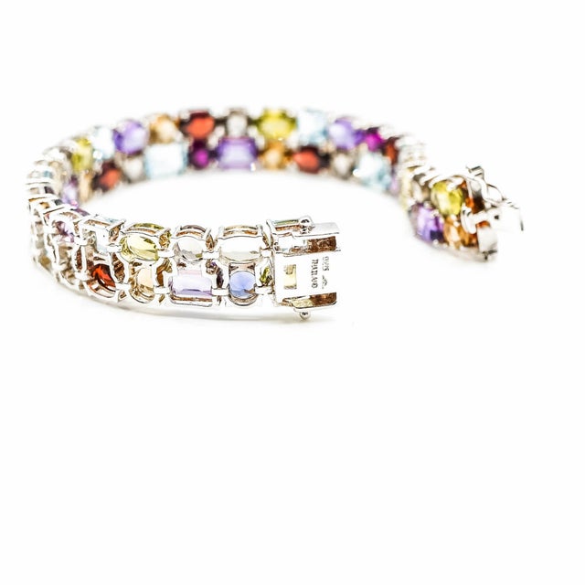 Mid 20th Century Multi-Gemstone Sterling Silver Bracelet Size 7 Topaz, Amethyst, Citrine, Garnet For Sale In Mobile - Image 6 of 6