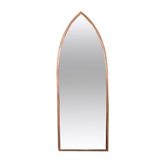 Hollywood Regency Italian Brass Gothic Arch Wall Mirror For Sale