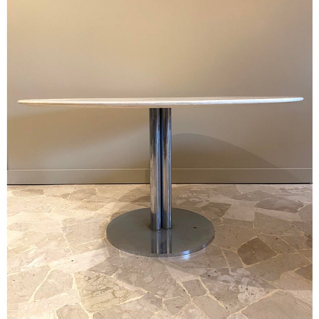 Silver Round Table with Chromed Steel Base and White Lacquered Top, Italy, 1960s For Sale - Image 8 of 8