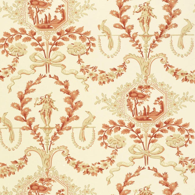 Sample - Schumacher Jester Arabesque Wallpaper in Terra Cotta For Sale