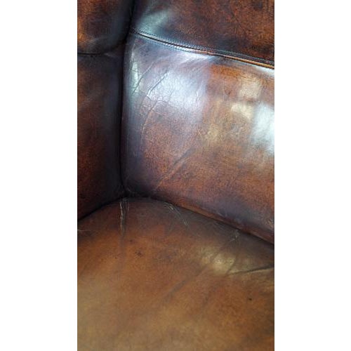 Sheep Leather Wing Chair For Sale - Image 11 of 12
