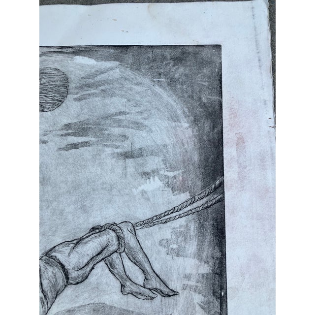 1980’s Original Surreal Large Etching Acrobats Flying Over Village For Sale In Philadelphia - Image 6 of 7