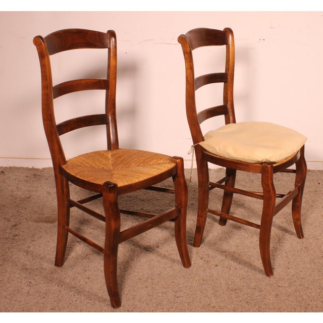Straw-Seated Cherrywood Chairs, 1970s, Set of 8 For Sale - Image 6 of 13