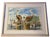 Large framed watercolor depicting two pelicans perched along a dock with boats and palms in the background. Strong coastal...