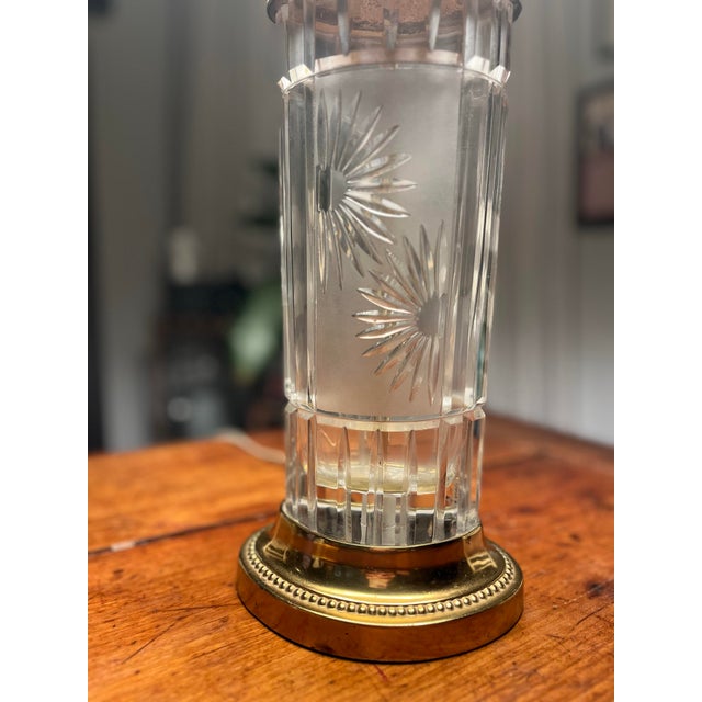 Mid 20th Century Signed Dresden Cut Crystal & Brass Cylinder Table Lamp - With Shade For Sale In New York - Image 6 of 11