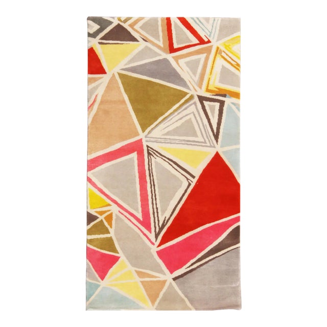 Rug & Kilim’s Mid-Century Modern Rug Geometric Gray Red Wool Custom Runner, 4x6 For Sale