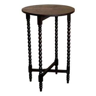 Round Folding Center Oak Table with Carved Top and Solomonic Legs, 1940s For Sale