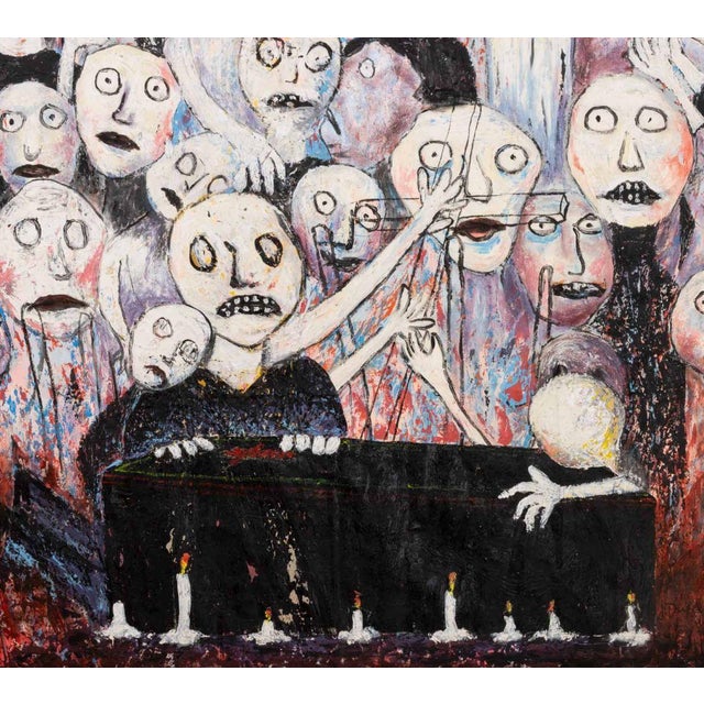 Late 20th Century Signed Figural Funeral Scene Oil Impasto on Canvas For Sale - Image 5 of 7