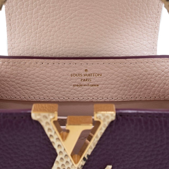 Metal Louis Vuitton Capucines Mini Taurillon Leather Python Gold Hardware Tote Bag For Sale - Image 7 of 10