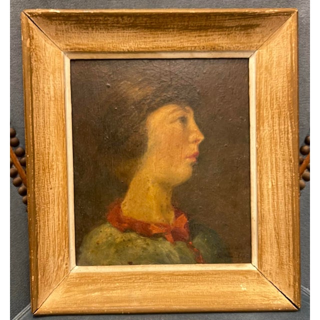 Portrait of a Young Man in Profile, Oil Painting on Wood, 1919, Signed Ruteau France For Sale - Image 4 of 6