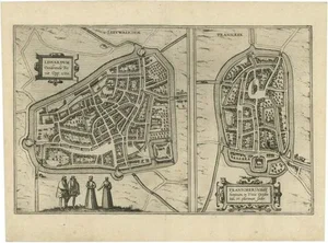 Antique Map of the City of Leeuwarden and Franeker by Braun & Hogenberg, 1580
