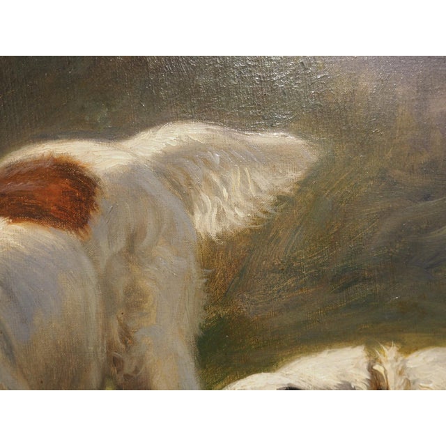 Antique French Hunt Painting of Setters and a Mallard, Oil on Canvas, 1904 For Sale - Image 15 of 18