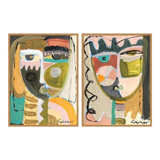 Olivia Jane & Ava Diptych by Lesley Grainger in Gold Frame, Medium Art Print For Sale