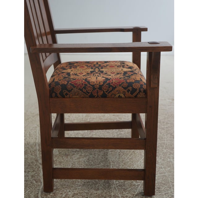 Brown Pair of Stickley Mission Oak Arm Chairs For Sale - Image 8 of 18