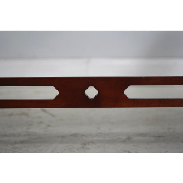 Chippendale Style Cherry Damask Upholstered Window Bench For Sale - Image 10 of 12
