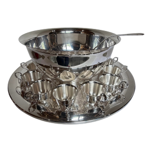 Vintage Gotham Silver Plate Punch Bowl Set With 12 Cups, Tray & Ladle – Mid-Century Entertaining Set