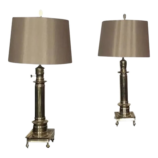 1960s Mid-Century Modern, Ming Style Brass Footed Table Lamps - a Pair For Sale