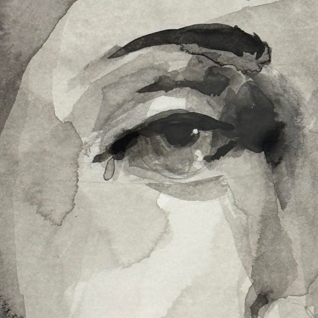 Original Monochrome Watercolor Portrait Framed Contemporary Figurative Painting For Sale In Tampa - Image 6 of 12