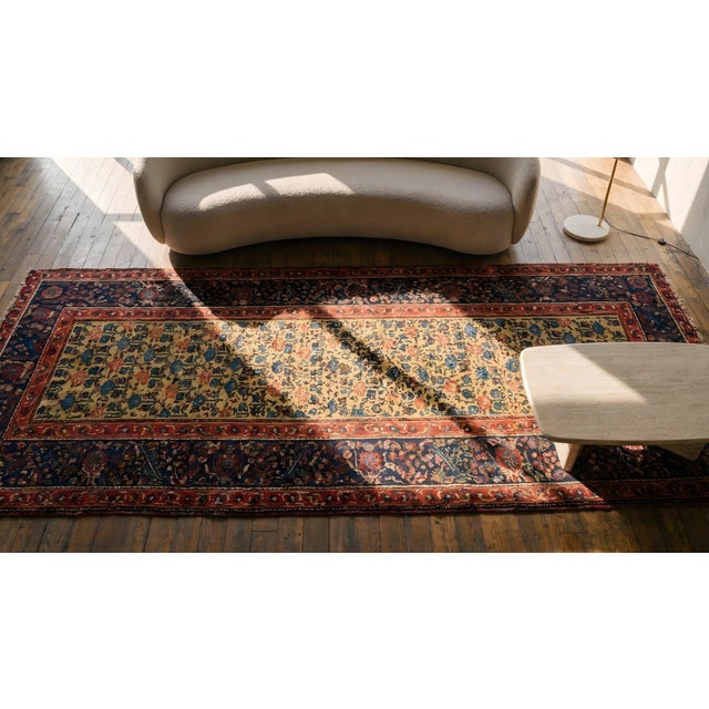 Stunning Light-Yellow Background With Tiny Roses in a Floral Design Antique Persian Bijar Rug For Sale - Image 9 of 9