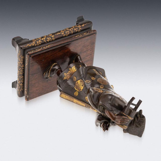 Brown Antique Japanese Gilt Bronze Kawaraban Figurine from Miyao Eisuke Company, 19th Century For Sale - Image 8 of 18