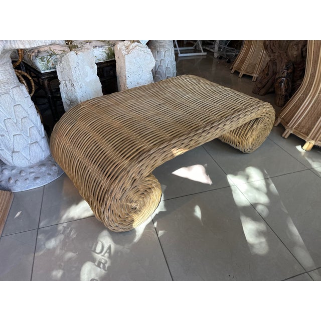 Vintage Coastal Palm Beach Twisted Wicker Scroll Ming Coffee Cocktail Table For Sale - Image 9 of 12