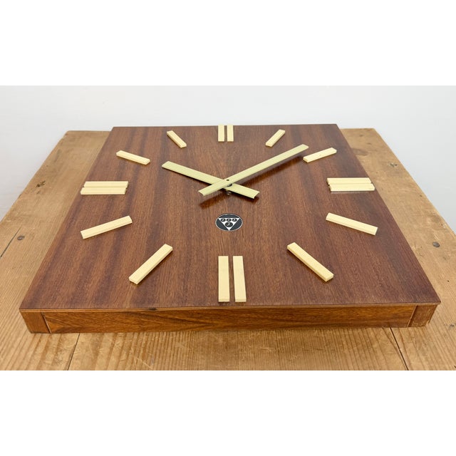 Vintage Brown Wooden Wall Clock from Pragotron, 1980s For Sale - Image 10 of 16
