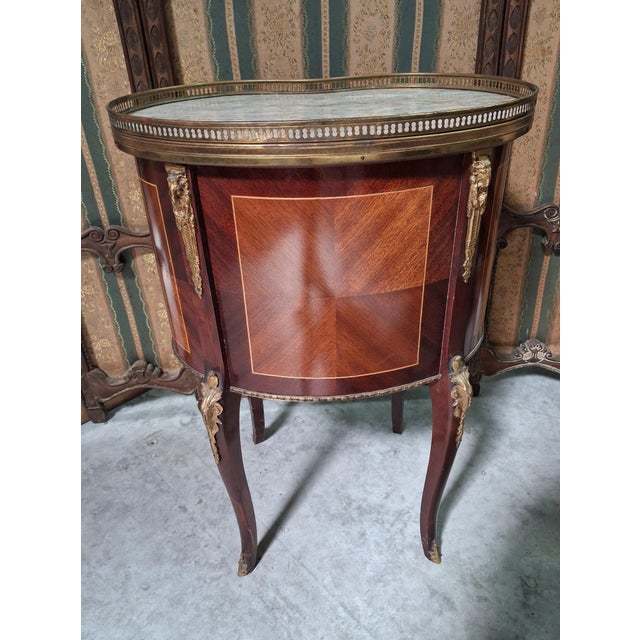 19th Century Louis XV Half Moon Commode in Marquetry and Gilt Bronze, in Good conditions. Designed before 1890