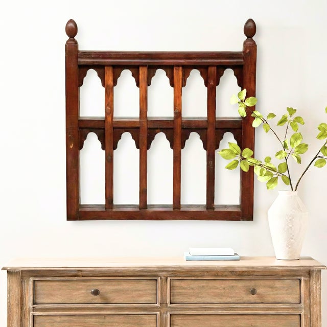 Far Pavilions Vintage Wooden Staircase Railing Repurposed 40" X 40" Large Wall Art | Solid Wood Lattice Arched Shaped Wall Panel | Unique Wall Hanging For Sale - Image 4 of 4
