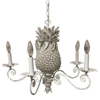 1980s Small Handmade Italian Porcelain and Metal Pineapple Chandelier For Sale